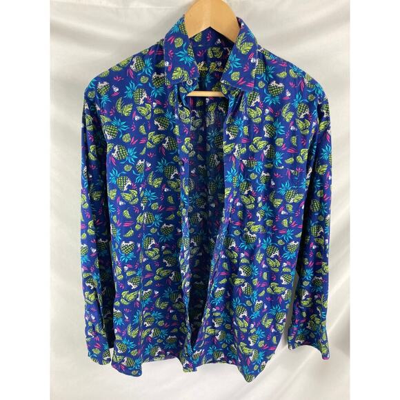 Alan Flusser Mens Tropical Print Button Down Shirt Size Small - Picture 1 of 4